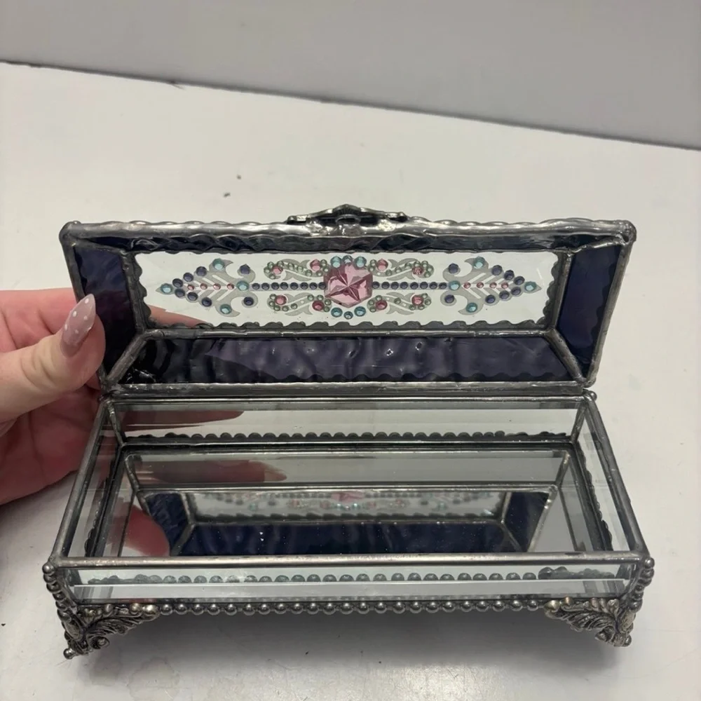 Jewel Encrusted Treasure Jewelry Box, Stained Glass, Desk Accessory, Trinket Box